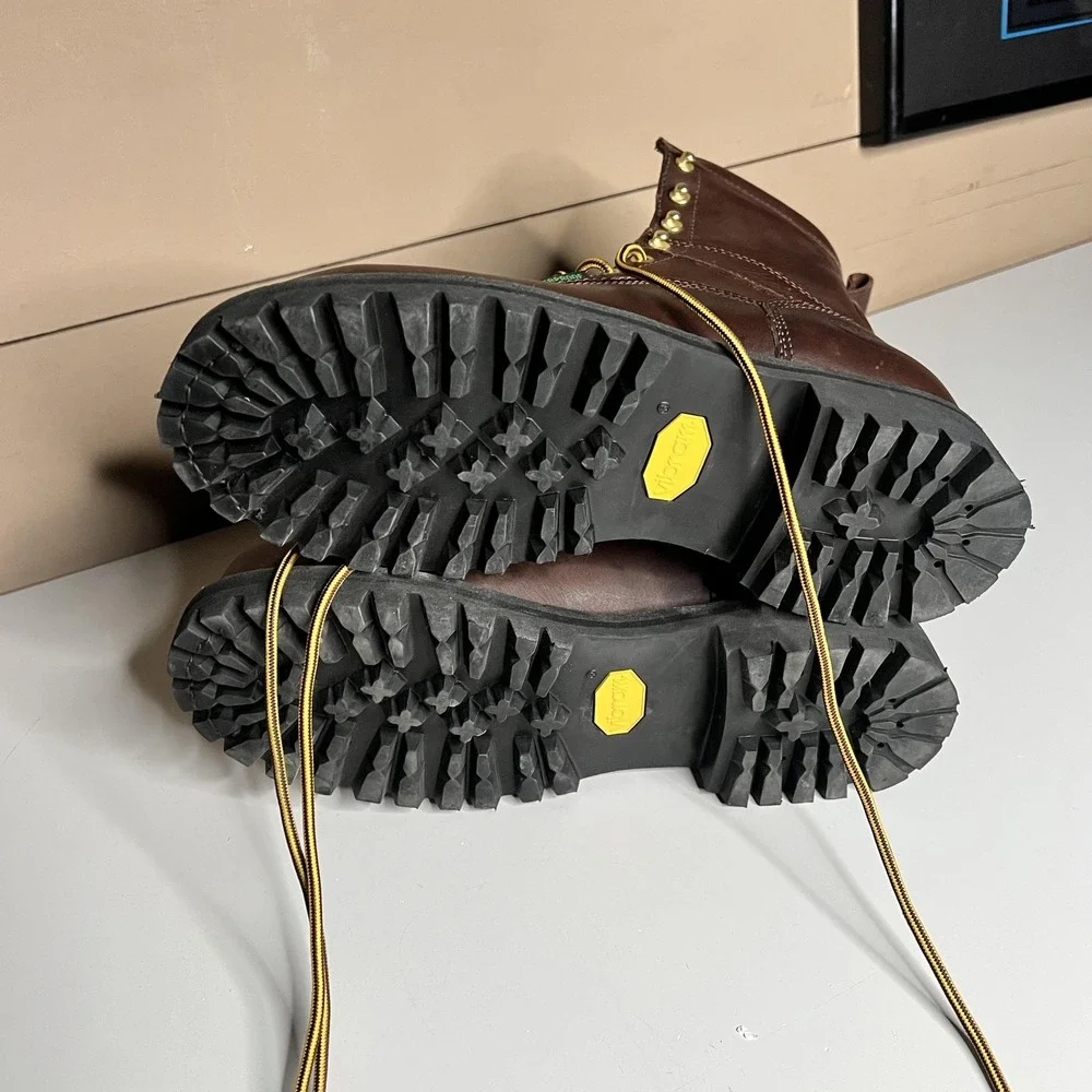 Georgia Boot Mens Brown Leather Waterproof Logger Boots Vibram Sole Kiltie